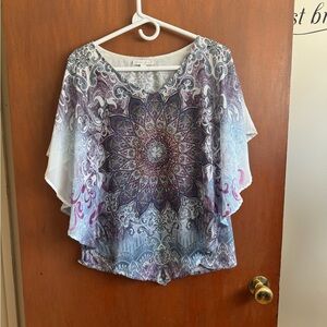 Sz M Westport 1962 layered chiffon geometrical Poncho/tank blouse/rhinestones